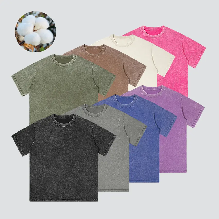 Men's 100% cotton vintage washed crew neck loose fit solid color blank short-sleeve casual T-shirt