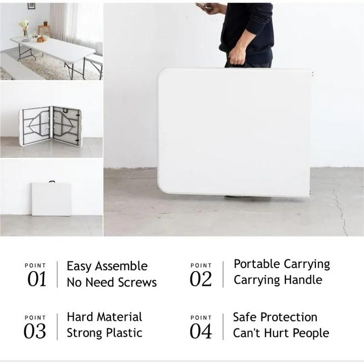 7-Foot Plastic Folding Table with Heavy-Duty Stainless Steel Legs and Built-in Handles, Suitable for Outdoor Camping, Parties, Weddings, Picnics, Christmas Gifts, Steam Iron, Table