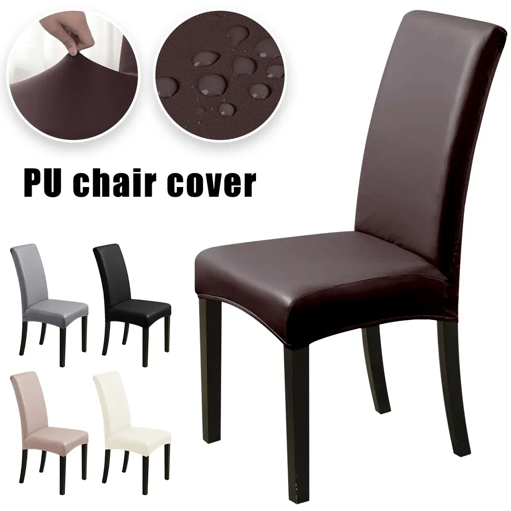 4PCS PU Leather Chair Covers For Dining Chairs Stretch Chair Seat Case Waterproof Universal Furniture Protector Anti-cat Scratch Dining Room Office