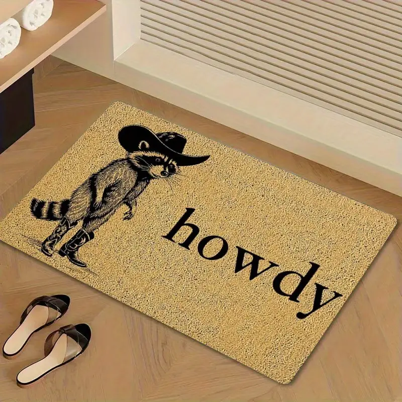 Funny All-Season Cowboy Raccoon Howdy Non-Slip Rubber Doormat - Animal Design Floor Mat for Outdoor, Bathroom, Camping, Festive Holiday Decor (Halloween, Christmas, Thanksgiving), Durable, summerwins, Funny Doormats, All-Season Doormats
