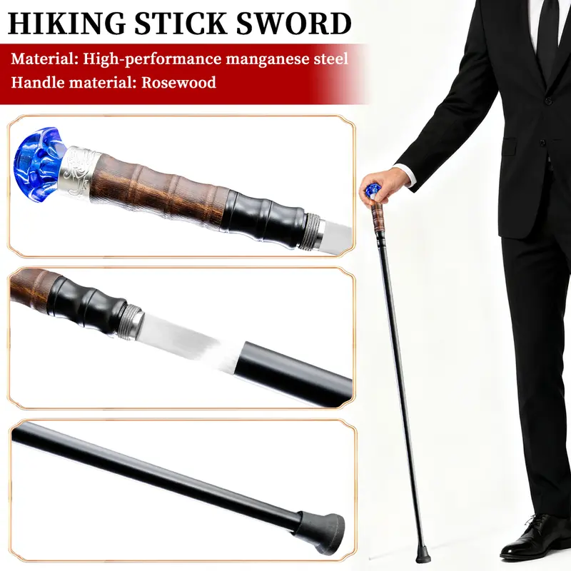 Authentic1060 High Carbon Steel Heat-Tempered Hand-Forged Blue Diamond Scepter - Multifunctional SwordCane With Unique Diamond-Shaped Handle, Stylish &Durable, Fashion Decorative Wand Gent Leman Elegant,Cosplay, The Best Gift