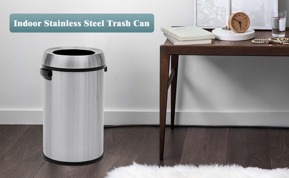 【Christmas Deal】GARVEE 65 Liter/17 Gallon Commercial Grade Stainless Steel Trash Can with Swing or Open Top Lid, Heavy Duty Cylindrical Garbage Bin for Indoor and Outdoor Use in Home, Office, Restaurant