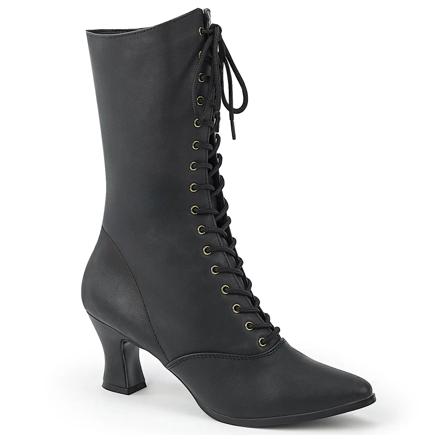 Women's Elegant Vintage Victorian Mid-Calf Boots - Lace-Up, 2.75" Kitten Heel, Inner Side Zipper, Women's Footwear Shoe, Classic, Costume Events, Period-Themed Event, Party, Polyurethane, Synthetic, Solid, Man-Made, Midcalf Coverage