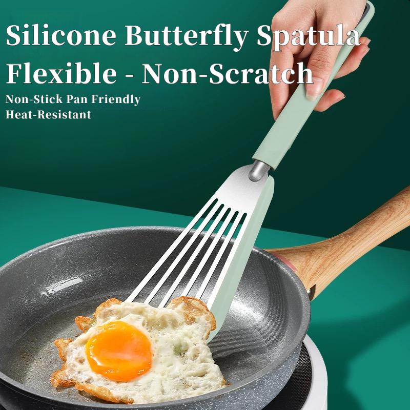 Food Grade Silicone Butterfly Spatula - Heat Resistant Non-Stick Pan Turner for Frying Fish, Pancakes & Stir-Fry-RR