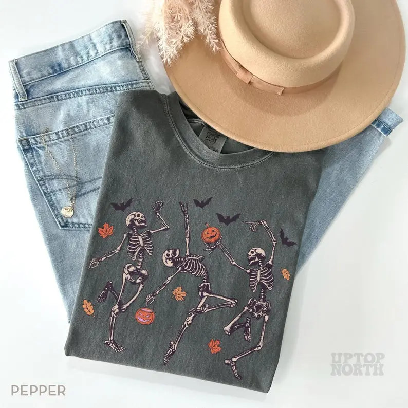 Comfort Colors Dancing Skeleton Shirt, Halloween Shirt, Pumpkin Shirt, Skeleton Halloween T-Shirt