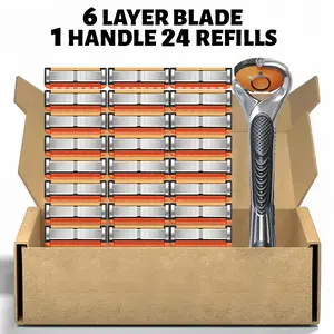 48/24-Piece Men's Razor Blade Refill Set with Handle - Ultra Sharp Stainless Steel Blades for Smooth Shaving, Universal Fit Standard Razors, Disposable Blades for Face, Head & Body Shaving