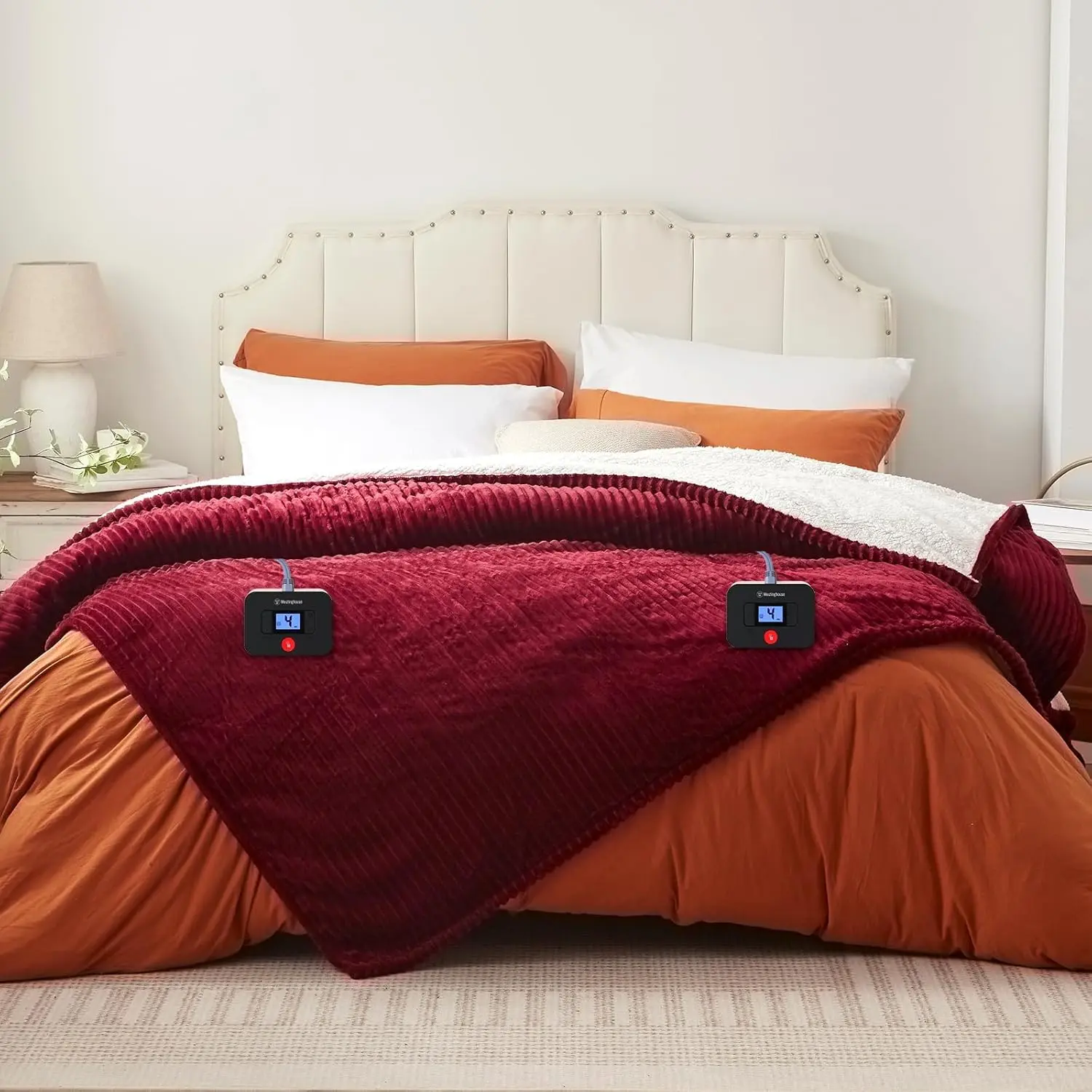 Size Heated Blanket, Soft Flannel to Sherpa Reversible Electric Blanket  Size with 10 Heating Levels & 1-12 Hours Auto Shut Off, Machine Washable, (100" x 90", Red)