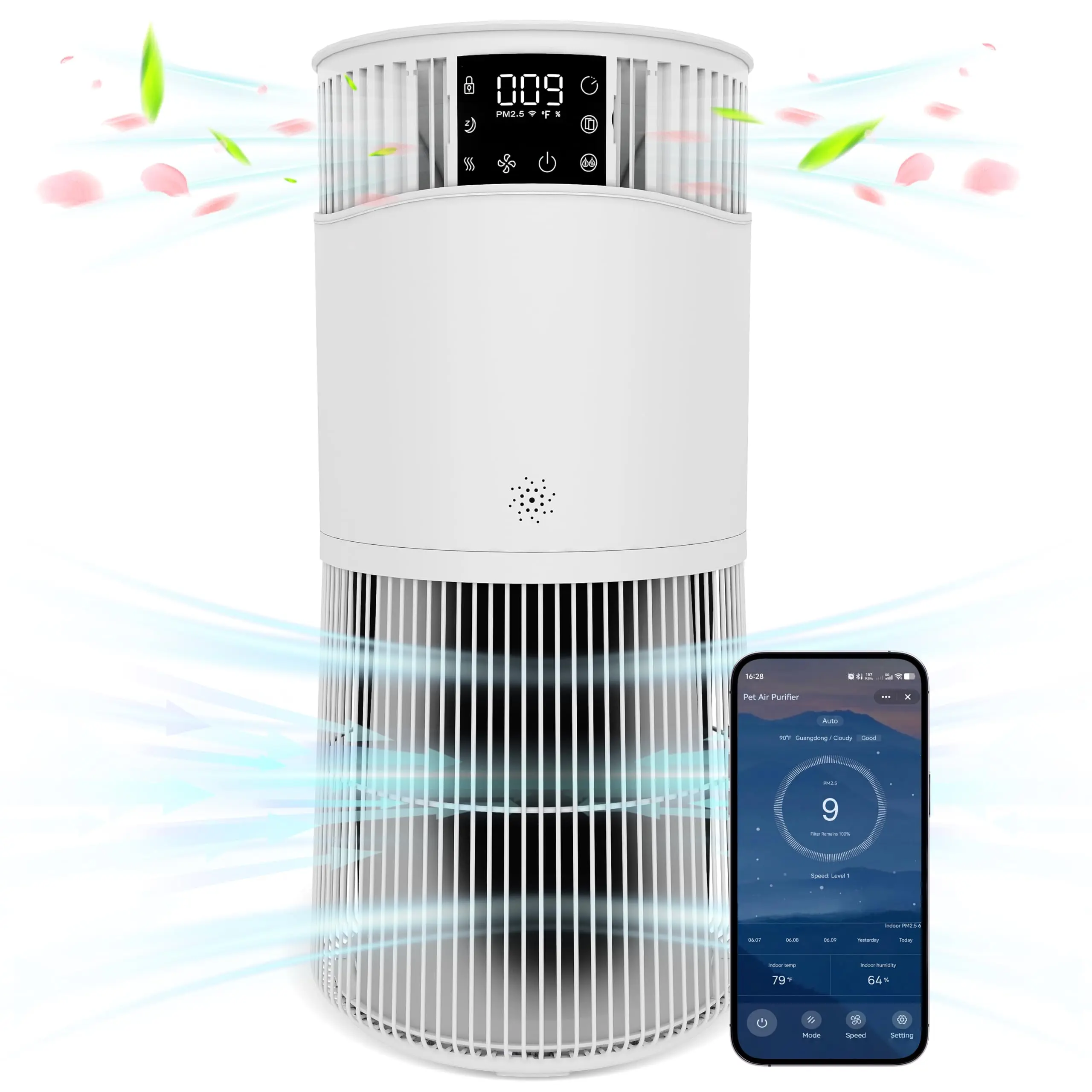 Garvee Smart HEPA Air Purifier for Home & Bedroom - CADR 490 m³/h, Covers Up to 50 m² - H13 True HEPA + Carbon Filter, WiFi App, Auto Detector, Quiet Sleep & Aroma