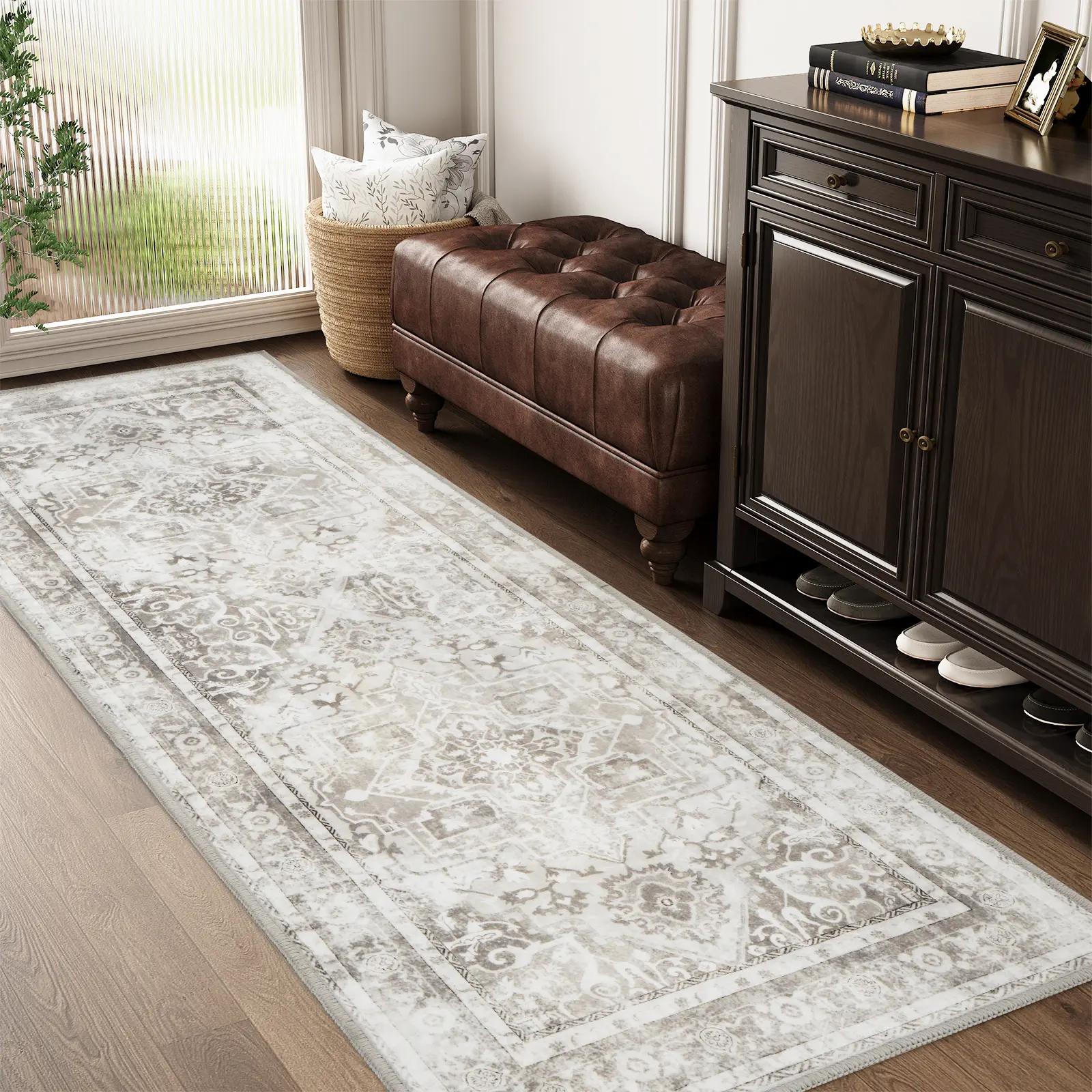 MontVoo Boho Runner Rug, Vintage Distressed Design, Machine Washable, Anti-Skid, Super Soft, Durable House Decor for Entryway Decor, Kitchen, Corridor,back to school,dorm essentials,home decor,home essentials