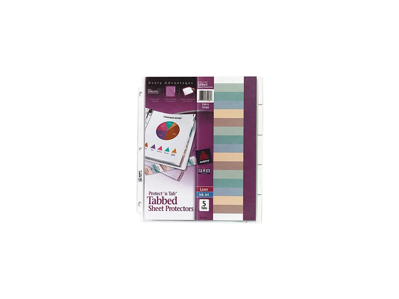 Avery 74160 Protect 'n Tab Top-Load Clear Sheet Protectors w/Five Tabs, Letter