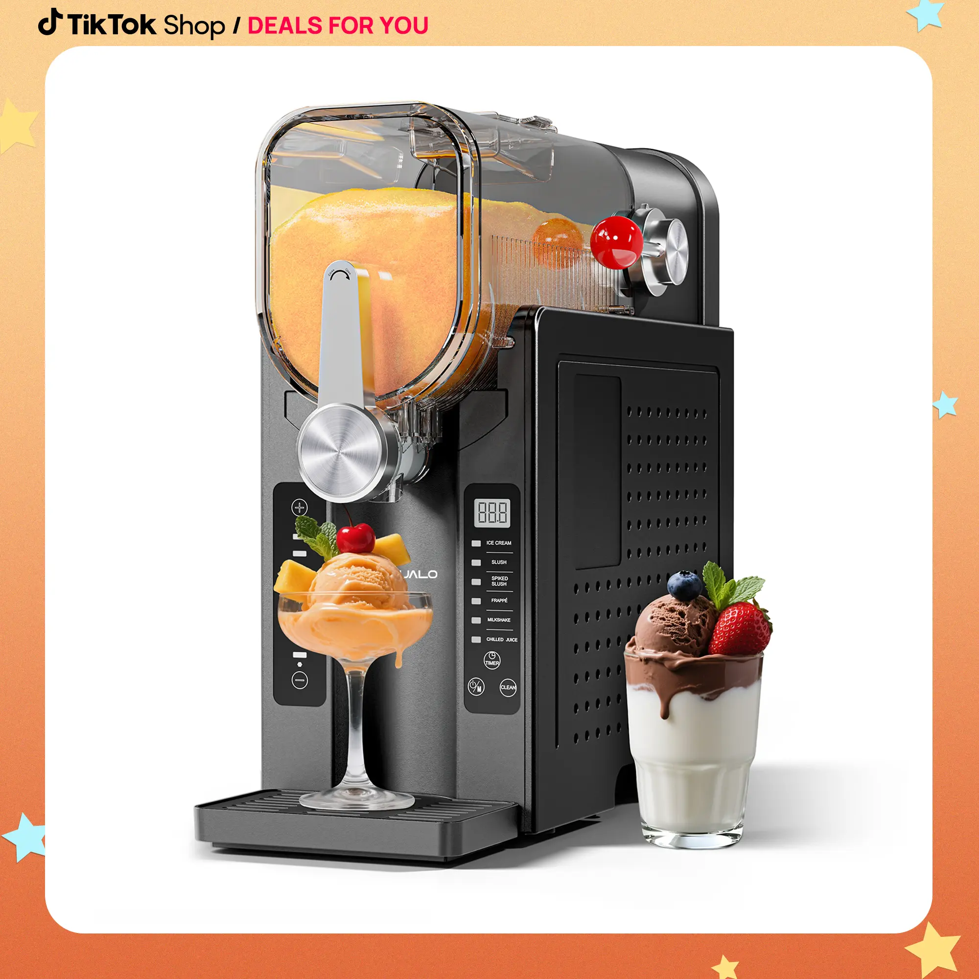 54oz Professional Compressor Soft Serve Ice Cream Maker (AD03) - Fully Automatic Countertop Specialty Kitchen Appliance with Self-Cleaning, 6 Drink Presets, 88oz Capacity, LED Controls for Milkshakes, Margaritas, Milkshake Preset