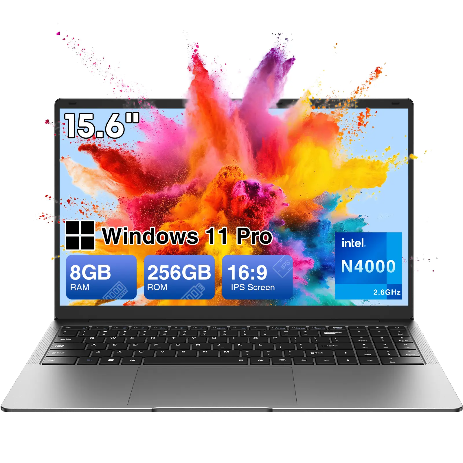 15.6" FHD Display Essential Computer - Intel Celeron N4000, 8GB RAM, 256GB SSD, Windows 11 Pro, Lightweight Portable Work Laptop, Student Laptop for Online Class, Home Netflix