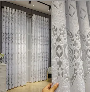 2PanelsVintage-style white jacquard light-filtering curtain, 132cm wide with grommet top, suitable for living room, bedroom, balcony, kitchen and dining room