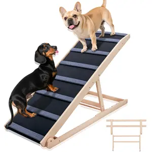 Dog Ramp for Bed - Adjustable 6-Level 24" to 30" Foldable Pet Ramp with Rubber Mat & Safety Side Rails, For Small, Medium, Large & Senior Dogs, 200 LBS Capacity #DogRamp #PetRamp #FoldableDogRamp #AdjustablePetRamp #SeniorDogCare #PetFurniture