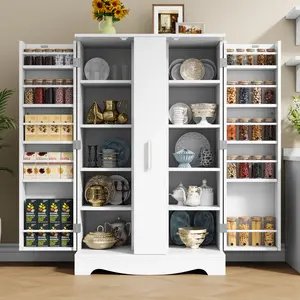 47" Kitchen Pantry Cabinet with Adjustable Shelves & Drawer  Tall Storage Cabinet with Doors, Modern Buffet Sideboard for Dining Room Living Room, Large-Capacity Organizer for Food, Dishes & Small Appliances, Freestanding Cupboard for Home