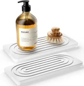 2 PCS Water Absorbing Stone Tray for Sink, Quick Drying Diatomite Bathroom Tray Countertop, Stone Drying Mat for Kitchen Counter Faucet, Soap Dish