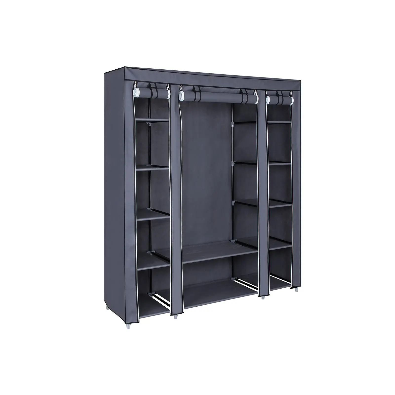 SONGMICS Single Unit Portable Closet Wardrobe Furniture with Metal Tube Clothes Rail, Non-Woven Fabric Cover, 12 Compartments, Shelves, 59x17.7x69 in Indoor Home Storage Organizer
