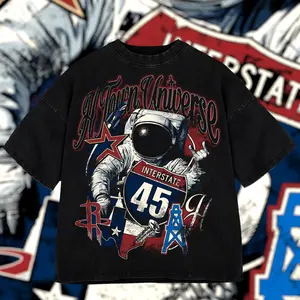 Astro-Vibe Oversized Tee - Houston Pride Edition, H-Town Universe Vintage Graphic Wash Tee, Retro 90s, Must-have for Summer, Gifts for Your Husband, Shirt for Men Menswear Crewneck
