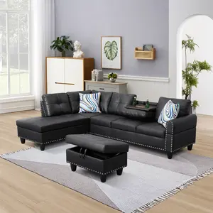 Black Faux Leather 3-Piece Sofa Set, Modern Upholstered Couch for Living Room, Sturdy Frame Easy Assembly Durable Synthetic Leather