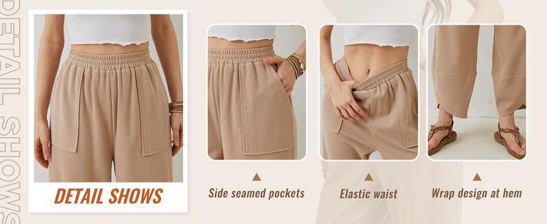 Ommig Womens Baggy Wide Leg Pants Casual Elastic Waisted Palazzo Harem Pants with Pockets
