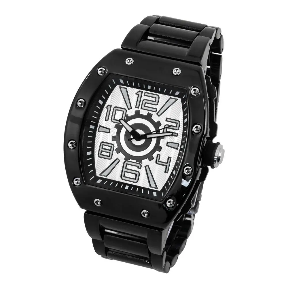 MaxBling81 Men's Iced Hip-Hop Watch - Gunmetal Alloy, 43mm Square Face Analog Quartz, Waterproof Urban Wear Design with Gift Box