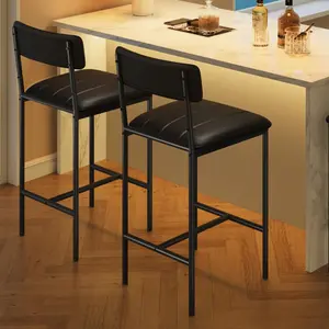 Bar Stools Set of 2 - Counter Height Bar Stools with Footrest - PU Leather Kitchen Barstools - Bar Chairs with Back for Kitchen Island/Apartment/Counter Bar - Easy Assembly - Classic Black