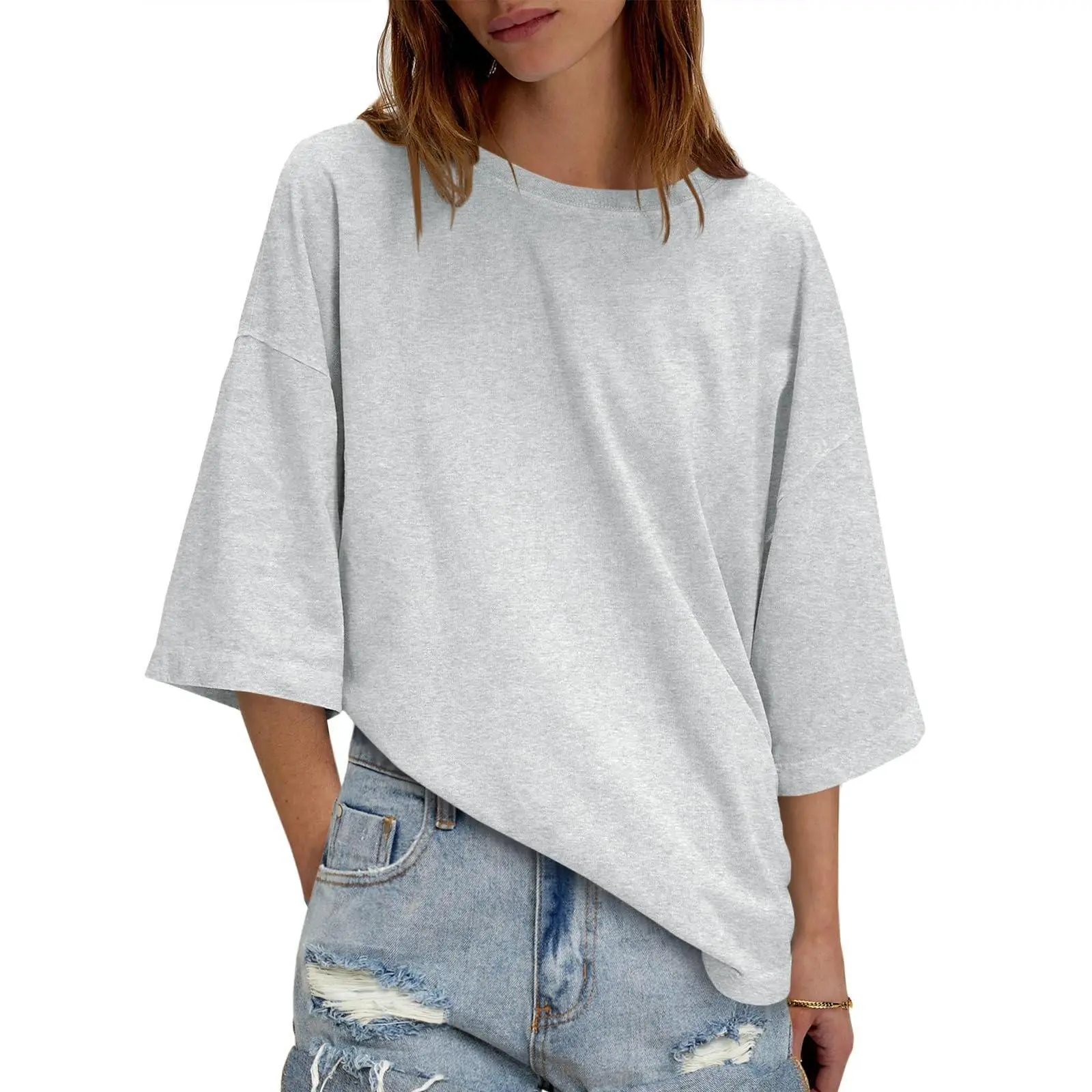 Imily Bela Womens 2026 New Summer Style Oversized Half Sleeve T-Shirts Casual Crew Neck Tunic Tops Loose Fit Boxy Basic Tees