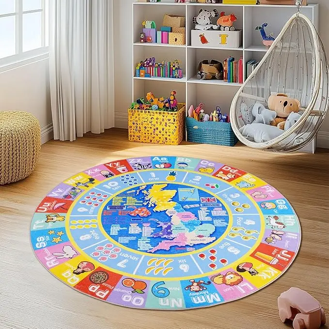 【Summer Sale Deals】【Moving Season】Playroom Rugs - ABC Alphabet, Numbers, Shapes and Map Educational Classroom Rug Learning & Fun Game Play Mat