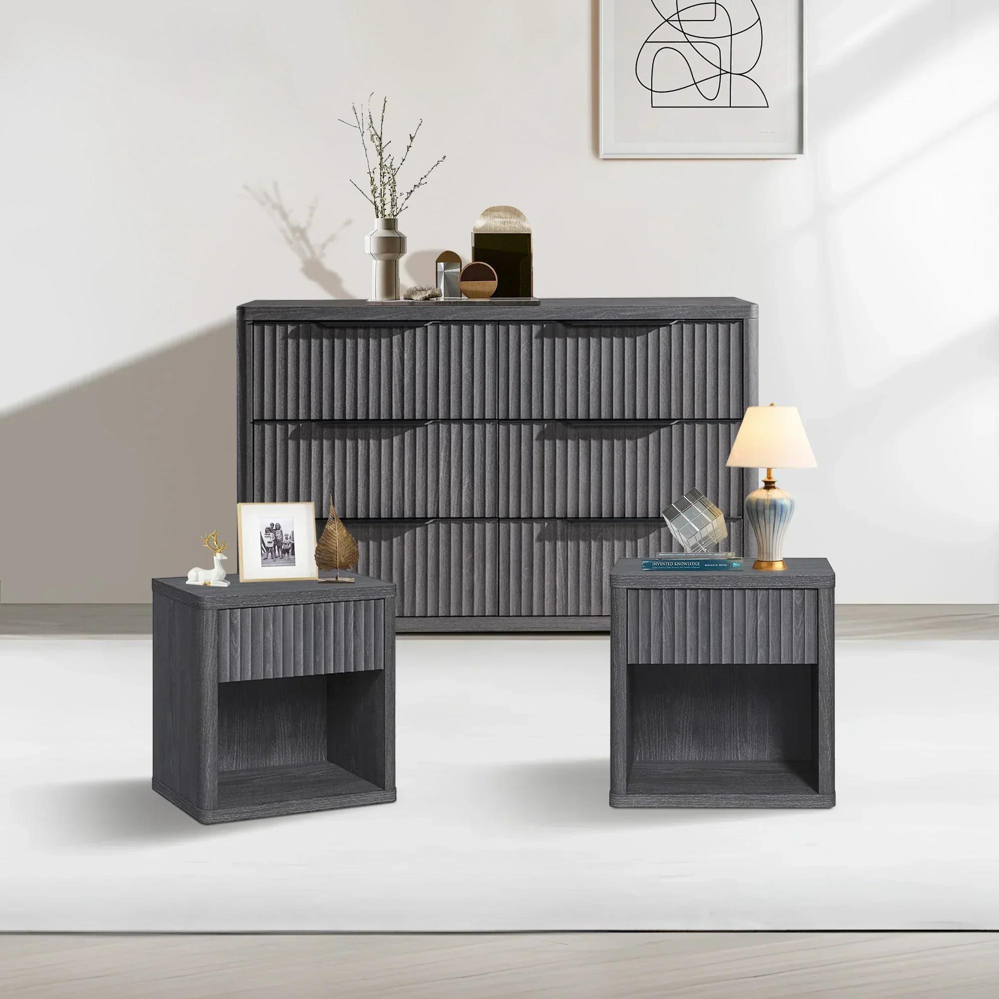 SICOTAS Night Stand with Drawer Storage Bed Side Table End Table 22.7"x 15.4" x 24.1" Large Modern Wide Bedside Stand Mid Century Night Stands for Bedroom Living Room Sofa Couch Office Minimal