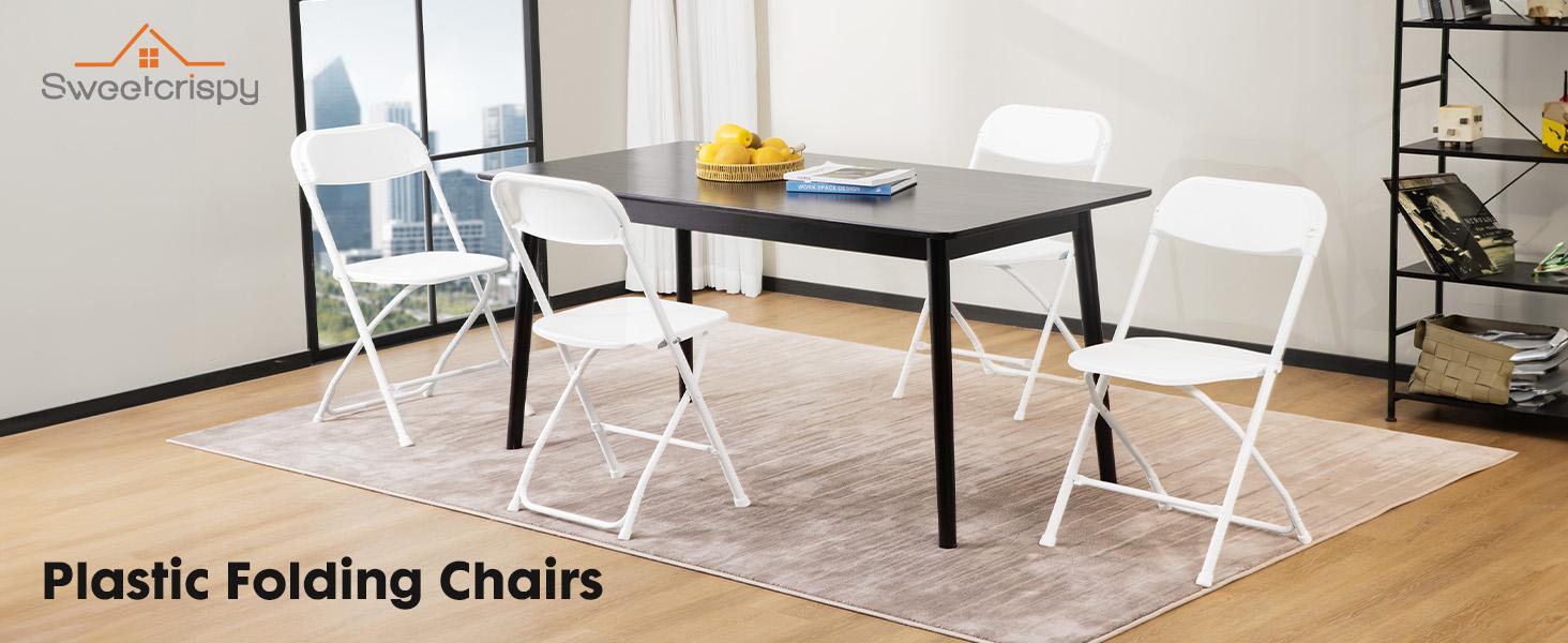 Plastic Folding Chairs with 330-Pound Capacity, Sturdy Metal Foldable Chairs, Outdoor and Indoor, for Home, Office, Party, Comfy