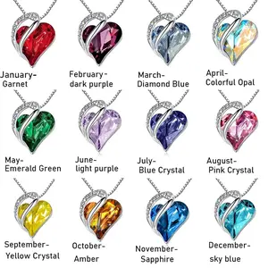 December Birthstone Heart Necklace for Women, Multicolor Crystal Heart Pendant