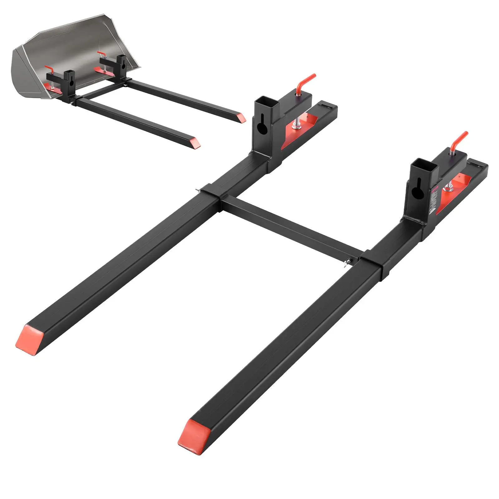 【SummerFinds】VEVOR Pallet Forks, 2000 lbs Clamp on Pallet Forks, 60-Inch Total Length Heavy-Duty Tractor Fork with Adjustable Stabilizer Bar for Tractor Attachments, Loader Bucket, and Skid Steer, Black