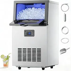 Commercial Self-Cleaning Ice Maker V2.0,100 Ibs, 2-Way Add Water, Large Ice Maker Self Cleaning, Ice Machine with 24 Hour Timer,36 Ibs Basket, Stainless Steel Ice Makers for School, Home,Bar, RV