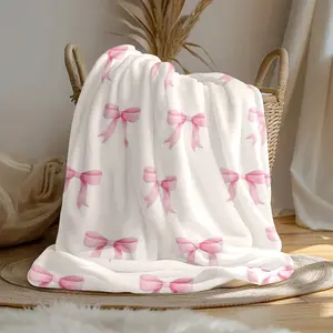 Pink Bow Throw Blanket Flannel Soft Cute Bow Decor Lightweight Aesthetic Room Christmas Thanksgiving Decor Gifts for Women Friends for Sofa Couch Travel Bed