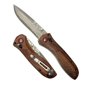 Wood Handle Damascus Pocket Knife with XJ-010 Durable Damascus Steel Blade Portable Design Ball Bearing Assists Opening into Pocket Clip for Outdoor Camping Survival EDC Knife Survival Tool Folding Tactical Knife