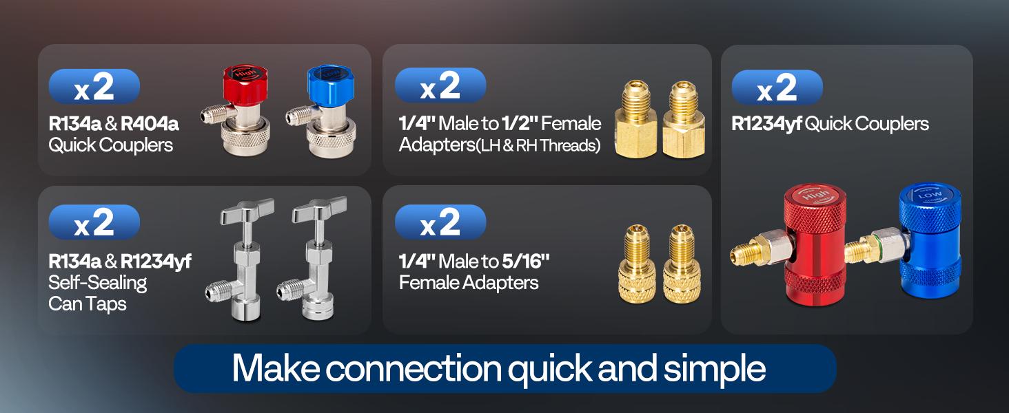 VIVOHOME HVAC 4 Way Manifold Gauge Set with R134a R1234yf Quick Couplers and Can Taps, Automotive Residential AC Gauges for R134a R410a R32 R1234yf Refrigerant, Car Freon Charging & Evacuation Air Conditioning Portable diagnostic tool