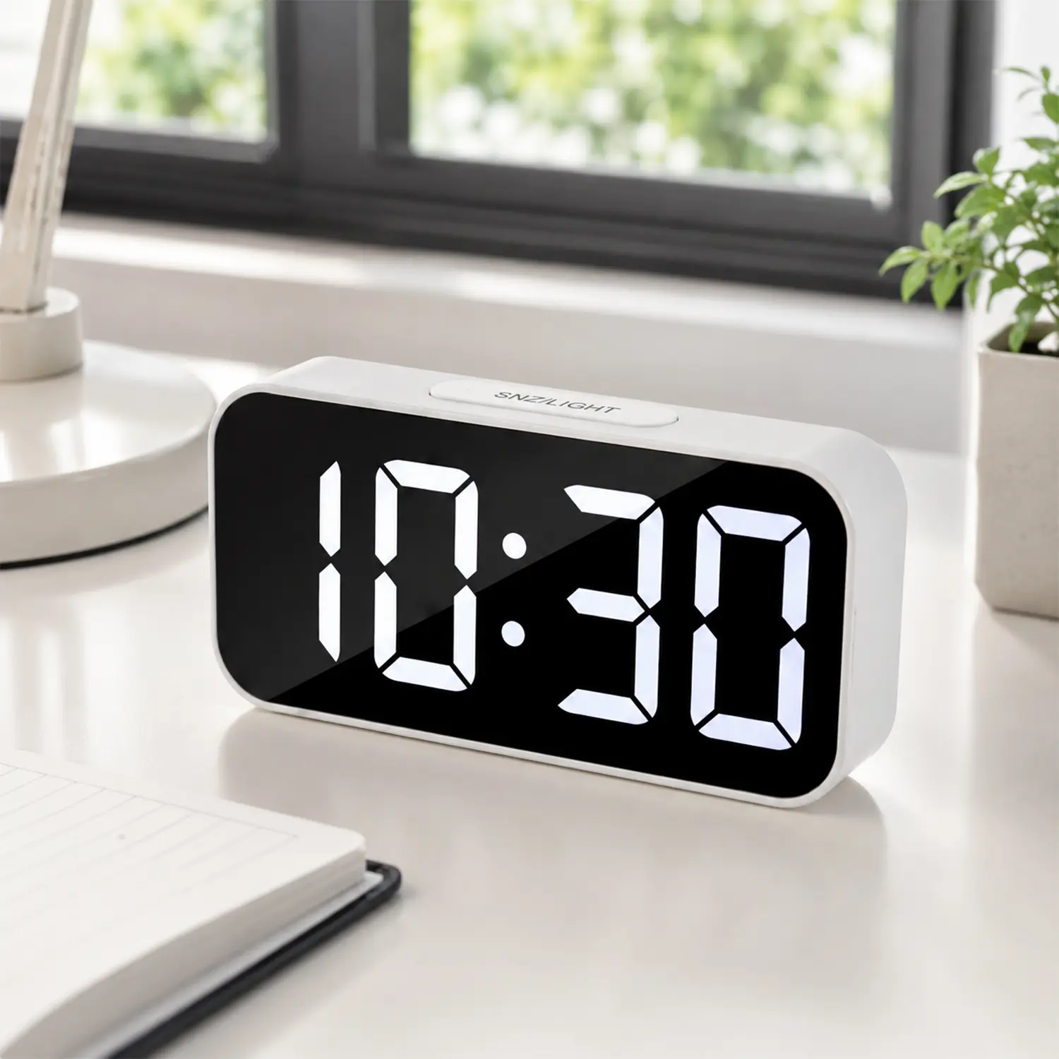 Small Digital Alarm Clock, LED Desk Clock with 12/24H Time, Temperature Display, Snooze Function, Battery Operated, Portable Bedside Clock for Bedroom Office