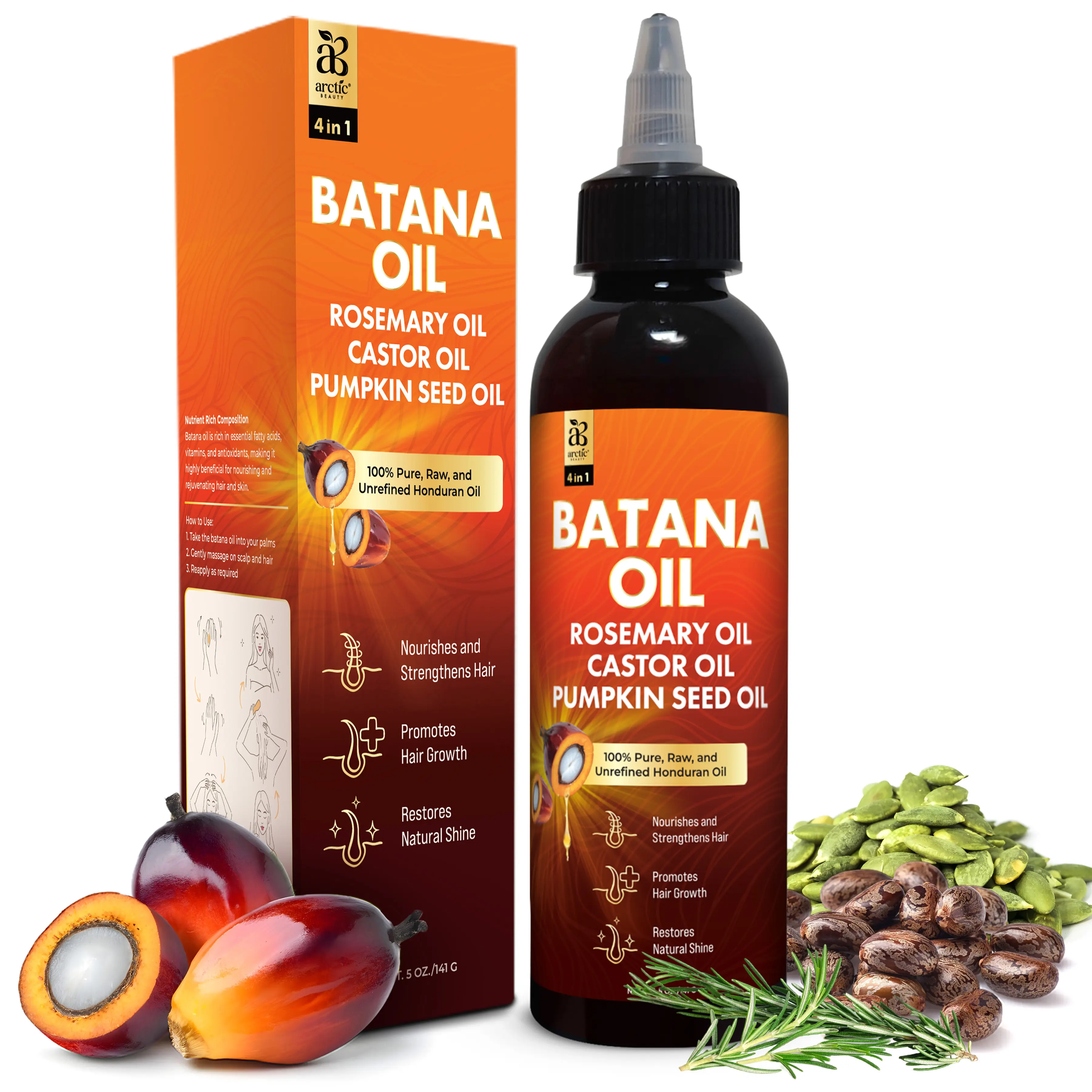 Arctic Beauty Liquid Batana Oil (5 oz.) - Hair Growth Support with Rosemary, Castor, & Pumpkin Seed Oil - 100% Pure and Unrefined Honduran Oil - Natural Haircare