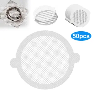 50Pcs Drain Hair Catcher Mesh Sticker-Disposable Shower Drain Cover,Bathroom Sewer Sink Drain Hair Strainer Stopper,Bathtubs Mesh Filter Sticker,Strong Adhesive