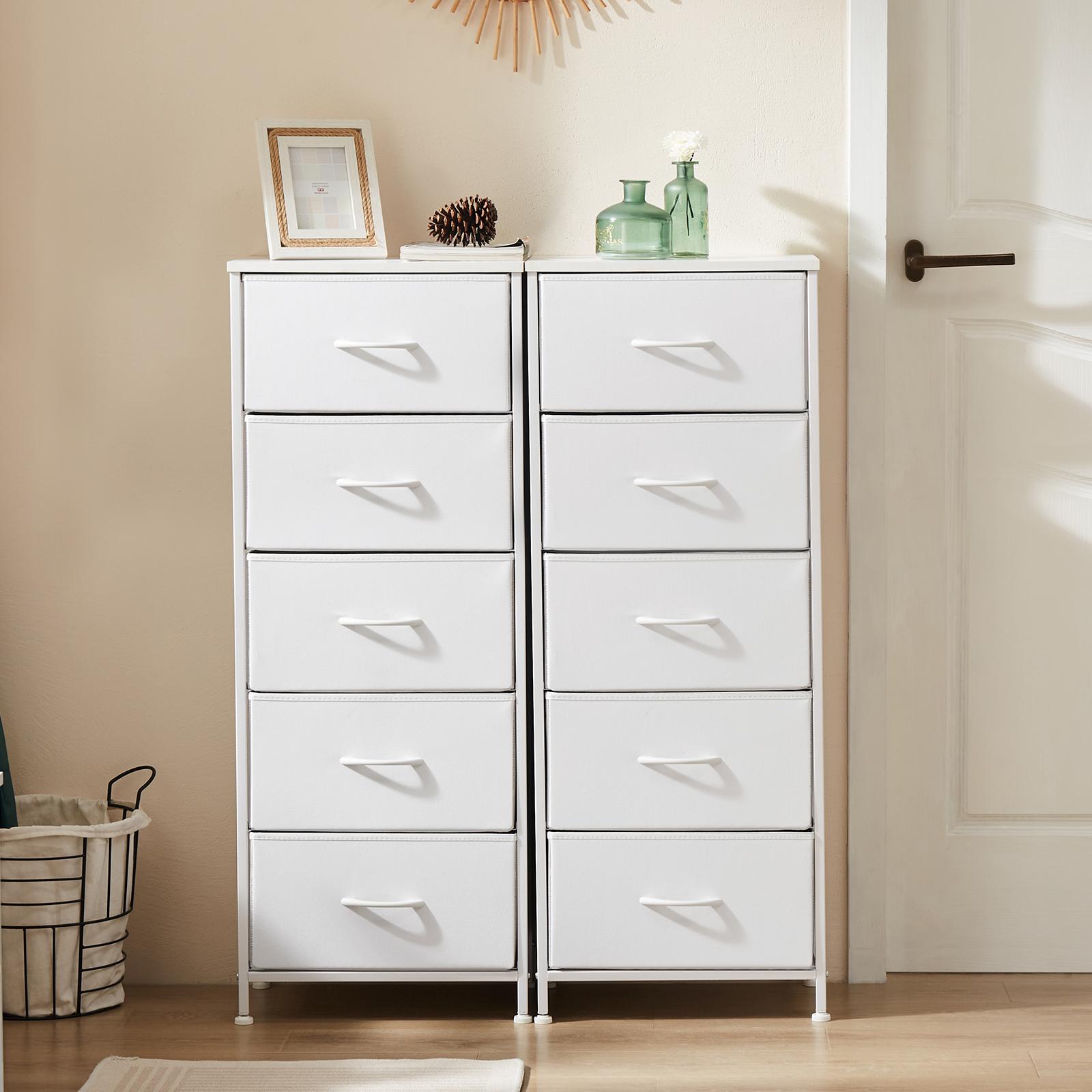 5 Drawer Fabric Dresser for Bedroom, Tall Storage Tower with Wood Top & Strong Metal Frame, Large Capacity Organizer for Clothes, Accessories & Daily Essentials