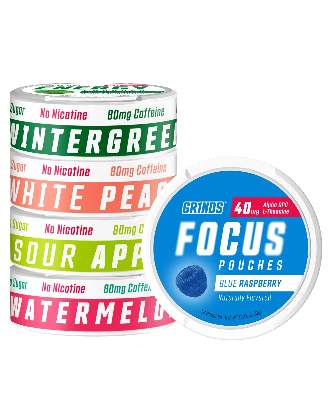 Grind Energy & Focus Pouches | 5 Flavors Sugar-Free No Crash | Clean Energy Boost | Mental Clarity Boost | Caffeine Free Focus Option | Caffeine Pouches