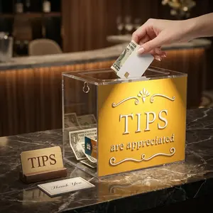 Tip Jar for Money Acrylic Tip Box with Large Opening Universal Donation Jar Multifunctional Raffle Box for Bars Restaurants Offices Weddings