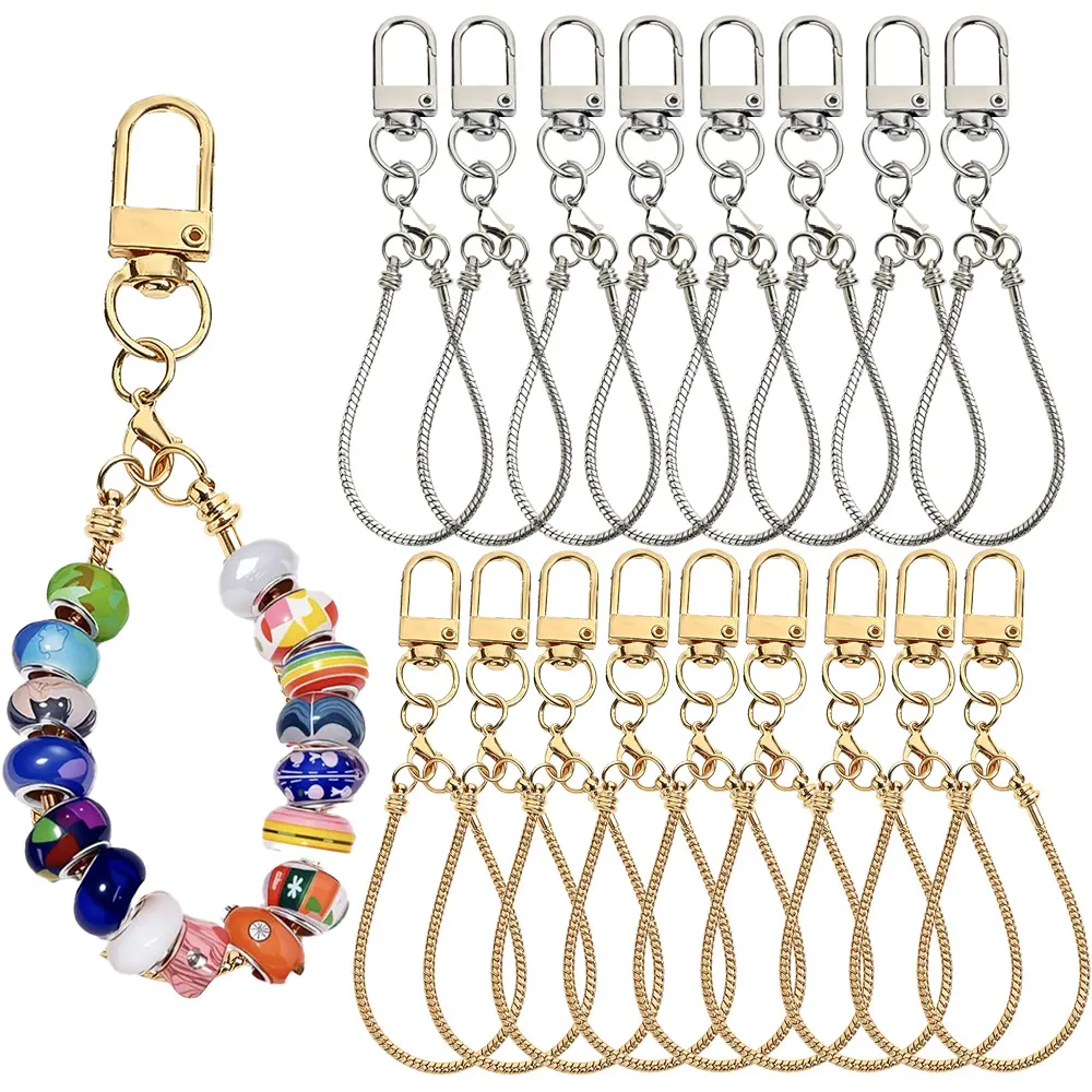 20-Piece DIY Beading & Jewelry Making Blank Beaded Keychain Set - 2-Style Alloy Metal Snap Hook Keychain Accessories, Ideal for Family, Anniversary, Birthday Gifts, Bag Hangers, Charm Keychain