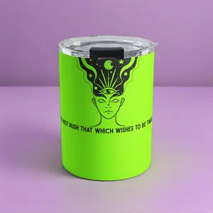 10oz Mystic Eye Tumbler — Neon Green Spiritual Drinkware ("Do Not Rush That Which Wishes to Be Time")