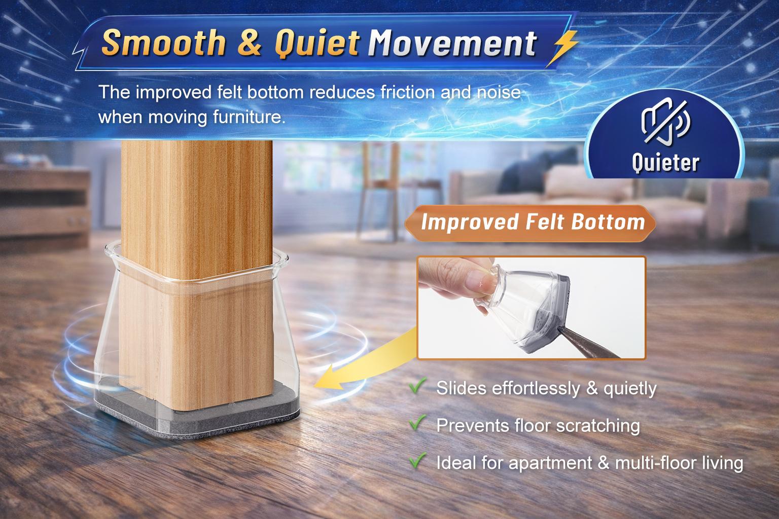 Square Chair Leg Floor Protectors, Furniture felt pads for Hardwood Floors, furniture Sliders for Chair Legs, Floor Protectors for Chairs, reduces noise Silicone Chair Leg Caps Cover, Large, Clear Square Chair Leg Floor Protectors, Furniture felt pads for Hardwood Floors, furniture Sliders for Chair Legs, Floor Protectors for Chairs, reduces noise Silicone Chair Leg Caps Cover, Large, Clear