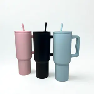 32oz Double Wall Stainless Steel Tumbler w/ Handle and Straw