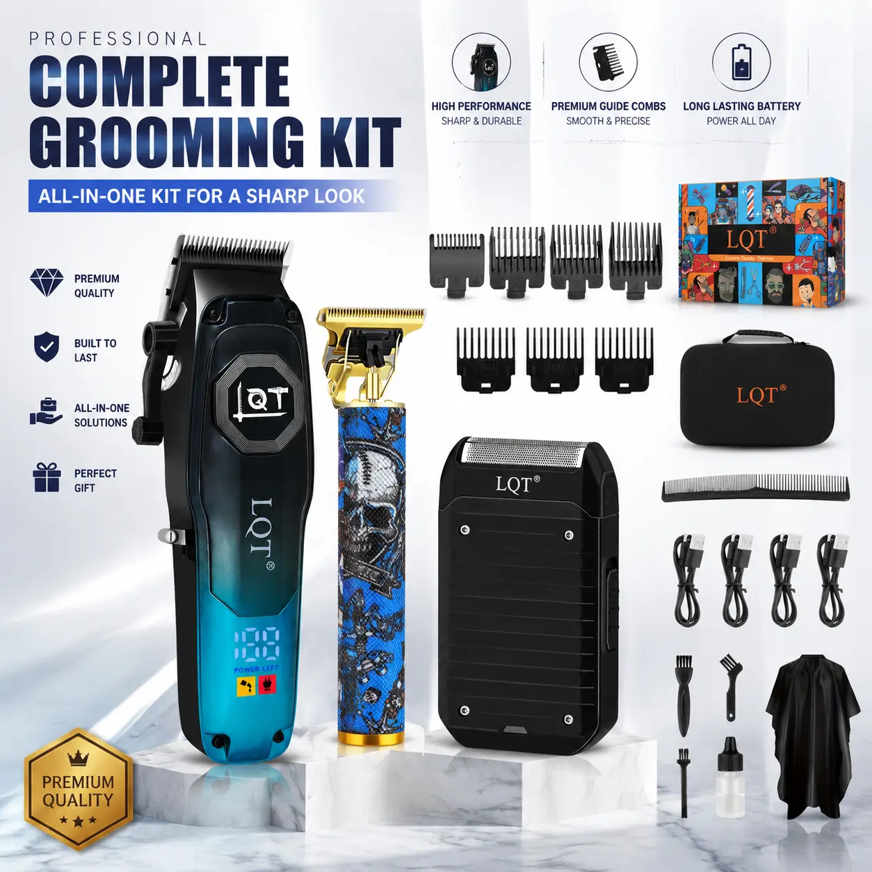 Men's 3-in-1 Professional Grooming Kit (3pac/set) - Hair Clipper, Detail Trimmer, Electric Shaver with Powerful Motor, Precision Blades, LED Display, Built-in Li-ion, Complete Accessories for Hair & Beard Trimming, Barber Equipment, Mens Gifts