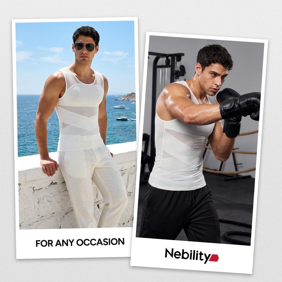 Nebility Men's Summer Thin Shapewear Tanktop - Menswear Mesh Tummy Control  Breathable High Elasticity  Seamless Sports Compression Vest Fitness,fathersdaygift