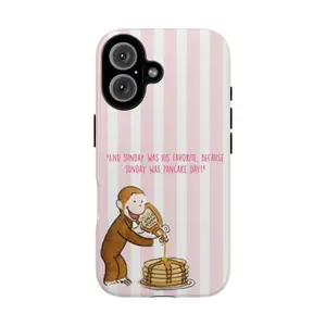 Curious George Pink Stripe Pancake Sunday,Faith & Fun Monkey Phone Case Collection, Cute Designs with Positive Bible Verses, Curious Georgee Protective cover, gift
