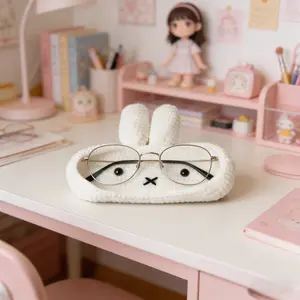 Rabbit Glasses Holder | Cute Eyeglass Organizer with Fun Watching Face | Desk & Travel Accessory Crochet White | storage organization
